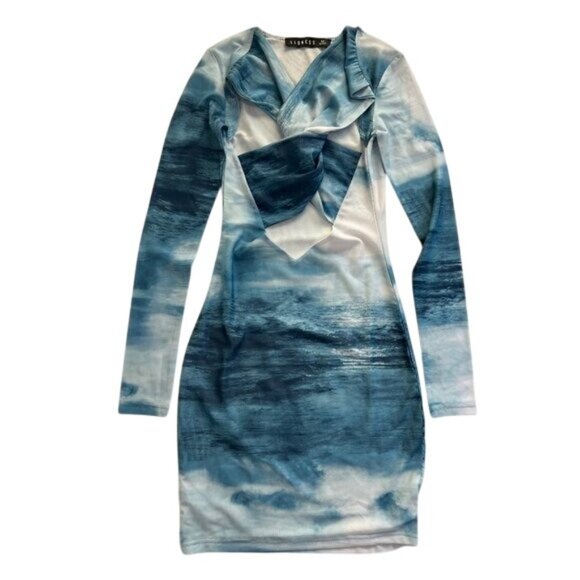 Lioness Twist Front Cutout Mini Dress in Blue - Picture 1 of 4